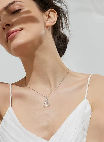 Miniatura 4 de CELESTIA Collares con iniciales de plata de ley 925, 26 letras con corazón de oro rosa, cadena de 18 pulgadas