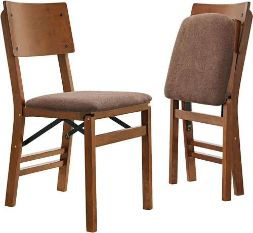 Miniatura 11 de Stakmore Classic Comfort - Sillas plegables de madera con respaldo curvo con asientos acolchados, juego de 2 sillas de comedor plegables sin