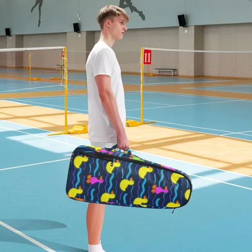 Miniatura 8 de Women Men Tennis Backpack Cute Sturdy Cute Animal Colorful Fluorescent Duckling 2 Rackets Padded Tennis Bag Gym Bag for Women, Men, Teenagers Tenis