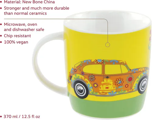 Miniatura 2 de BRISA VW Collection - Taza grande de cerámica para café, té y capuchino, diseño de escarabajo (12.5 fl oz/12.5 fl oz/flor/amarillo)