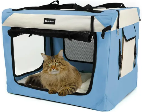Miniatura 7 de Transportador grande para gatos, jaula de viaje plegable para perros, portátil, de lados suaves, con alfombrilla de felpa súper suave y cálida