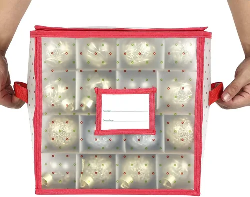 Miniatura 5 de Sattiyrch Caja de almacenamiento para adornos navideños de plástico con cierre con cremallera - Almacena hasta 64 adornos navideños estándar de 3