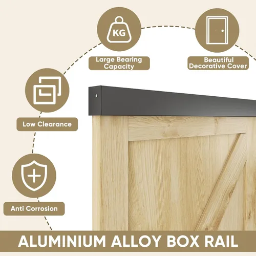 Miniatura 3 de JUBEST Kit de rieles de hardware para puerta corredera de granero de 5 pies, hardware de riel de caja de aleación de aluminio para puerta de madera