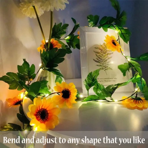 Miniatura 4 de Fielegen Guirnalda de 20 luces LED artificiales de girasol, guirnalda de girasol de 7.2 pies con luces, funciona con pilas, guirnalda de luces