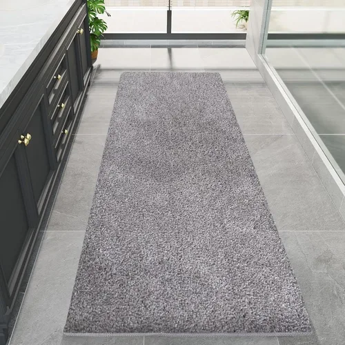 Miniatura 15 de Alfombra de baño beige extra larga de 59.1 x 23.6 pulgadas, alfombra de baño grande de microfibra lanuda antideslizante, absorbente, extra suave