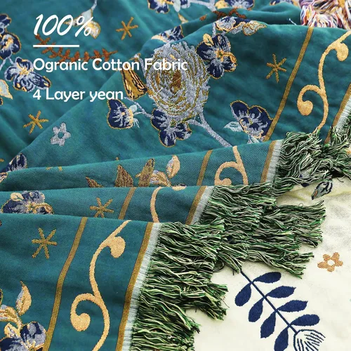 Miniatura 7 de VANJOROY - Manta bohemia de 100% algodón orgánico, transpirable, ultrasuave, decoración rústica, manta decorativa con diseño floral para todas