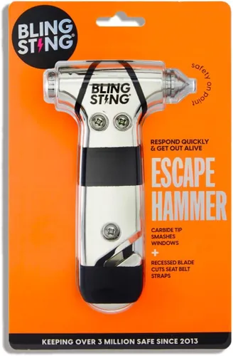 Miniatura 2 de BLINGSTING Martillo de seguridad – Herramienta de escape automotriz de emergencia con rompeventanas, cortador de cinturón de seguridad y correa