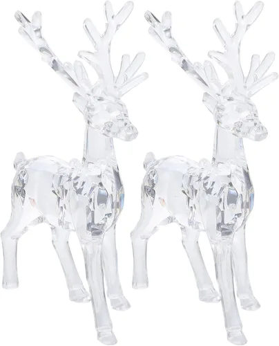 ARTIBETTER 2 piezas de decoración de cristal de alce de Navidad, adornos de mesa transparentes, figuras de reno, adornos de reno, decoración de alce