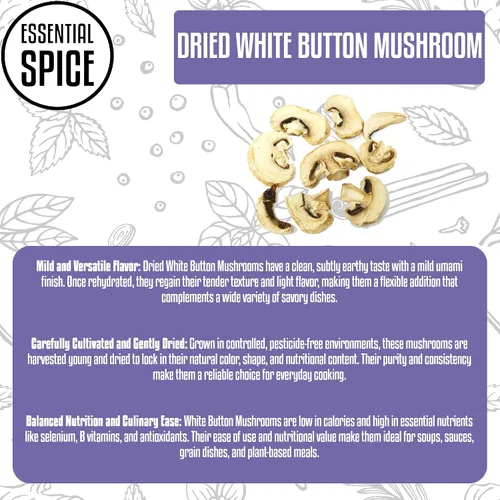 Miniatura 3 de Essential Spice Champiñones blancos secos en rodajas – Calidad premium, sabor suave y sabroso – Ideal para sopas, salsas, salteados y pasta – Fácil