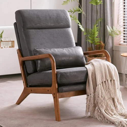 Miniatura 17 de Silla decorativa para sala de estar, sillón tapizado moderno de mediados de siglo con almohada, sillón de lectura, cómoda silla decorativa para Gris