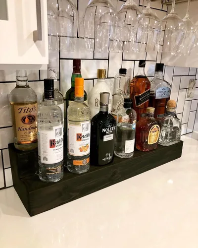 Miniatura 7 de Estante de Botellas en Niveles Estante de Exhibición de Botellas de Licor de 2 Niveles Organización de Bar Estante de Vino Negro (45.7 cm)