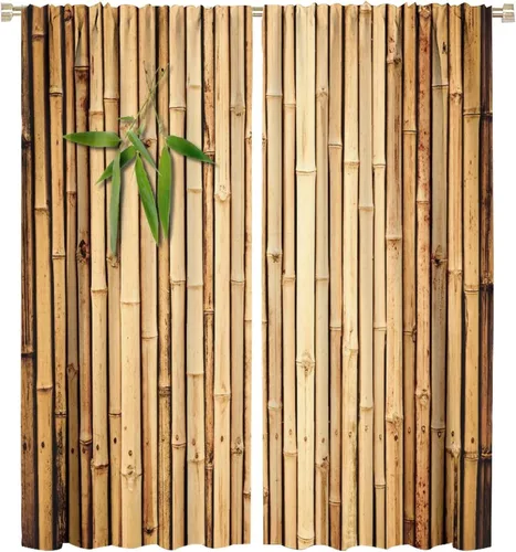 Miniatura 63 de Cortinas con estampado de bambú, tallos y hojas de bambú, temática oriental natural, oscurecimiento de habitación, ventana, ventana, cortina