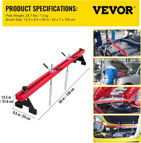 Miniatura 7 de VEVOR Barra de soporte del motor, capacidad de 1100 libras, barra transversal del motor, elevador de motor de 2 puntos, ganchos dobles, polipasto