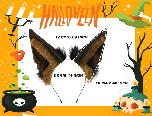 Miniatura 3 de Loiahoer Diadema de orejas de chacal, diadema de pelo de zorro lobo hecha a mano, accesorios para la cabeza, Halloween, cosplay, fiesta de disfraces