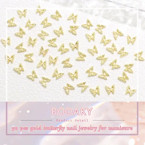 Miniatura 6 de RODAKY 50 dijes de mariposa para uñas, aleación 3D, mariposas, gemas de metal dorado para uñas, decoración de uñas brillantes para mujeres, diseño