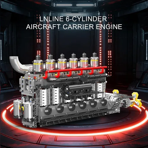 Miniatura 2 de Mould King 10209 - Juego de construcción de motor portaaviones, 3222 piezas en línea de 6 cilindros militares de aviación con pistones móviles
