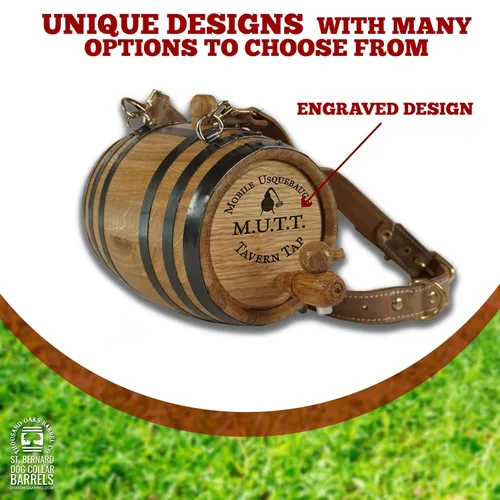 Miniatura 9 de St Bernard - Collar de barril de whisky para perro, 'M.U.T.T.' - Dispensador de barril de roble de 1/2 litro para perros San Bernardo con correa