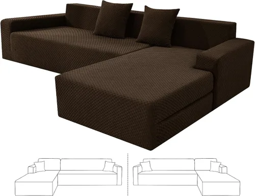 Miniatura 14 de ZNSAYOTX Fundas para sofá modular, fundas elásticas de jacquard con parte inferior elástica para sofá modular en forma de L, 2 protectores de sofá