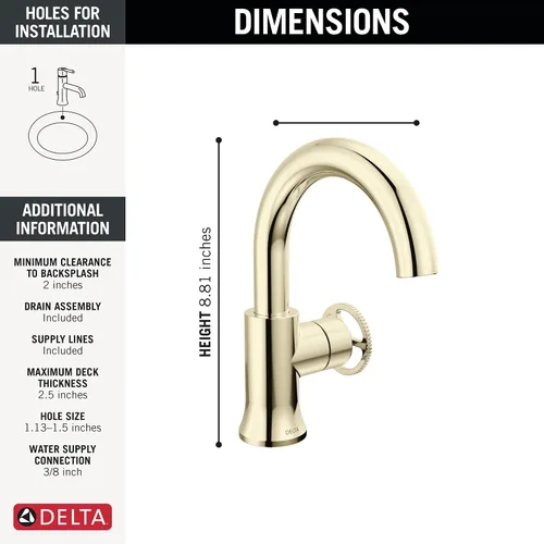 Miniatura 4 de Delta Trinsic - Grifo de baño de arco alto de 1 orificio con mango de rueda, níquel pulido, grifo de fregadero de baño de un solo agujero