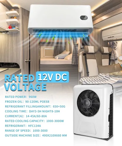 Miniatura 2 de RVpligo DC 12V Rv Split Aire acondicionado – Aire acondicionado eléctrico RV Camper Unidad A/C 12000 BTU Alta eficacia Solo refrigeración