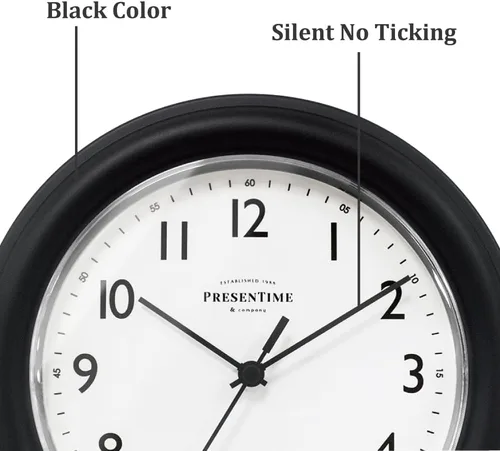 Miniatura 2 de PresenTime & Co. Reloj de pared moderno de 8.5 pulgadas, silencioso, sin tictac, color negro.