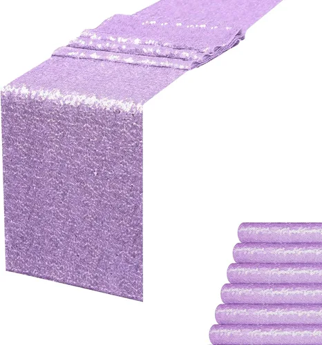 Miniatura 27 de Camino de mesa de lentejuelas negras de 12 x 72 pulgadas, paquete de 6 caminos de mesa con purpurina para decoración de fiestas, baby shower