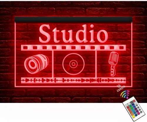 140074 Estudio de grabación de vídeo de música en pantalla de aire LED luz neón letrero (12 x 8 pulgadas, 16 colores por control remoto)