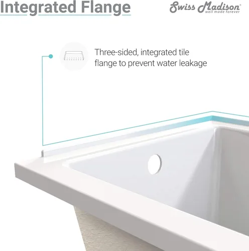 Miniatura 12 de Swiss Madison Voltaire - Bañera independiente de acrílico brillante color blanco de 54" x 30", con nicho, desagüe integral en el lado izquierdo