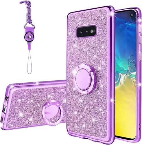 Funda para Samsung Galaxy S10e, Galaxy S10e para mujer, con purpurina, cristal suave, transparente, TPU de lujo, bonita funda protectora con correa