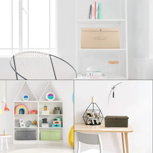 Miniatura 6 de Paquete de 2 cajas de almacenamiento con tapas y asas, contenedores plegables de lino organizadores con divisor extraíble para el hogar, dormitorio