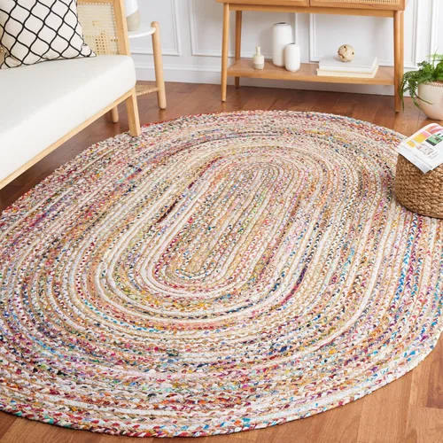 Miniatura 40 de SAFAVIEH Alfombra 8x10 - Colección Cape Cod - Grande - Beige y Multi, Jute y Algodón Hecho a Mano, Diseño Trenzado Tejido (CAP202B)