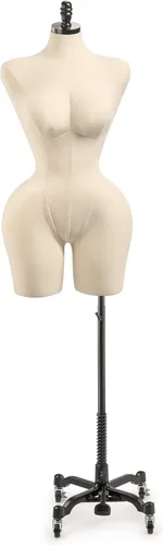 Miniatura 18 de TSC - Maniquí de forma de vestido de exhibición femenina en lienzo natural sobre base metálica con ruedas (bronce, grande)