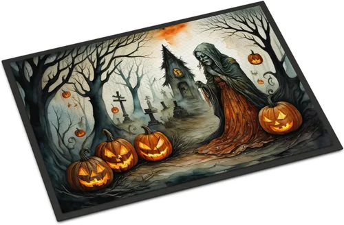 Miniatura 80 de Caroline's Treasures DAC2223MAT - Felpudo espeluznante de Halloween con gato negro de 18 x 27 pulgadas, tapete para puerta delantera