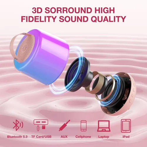Miniatura 2 de Máquina de karaoke para niños, altavoz Bluetooth portátil con micrófono inalámbrico y luces LED, efectos de voz mágicos, para niñas, fiesta en casa