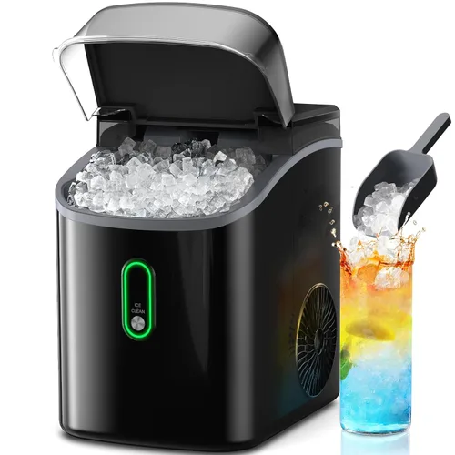Miniatura 8 de Silonn Nugget Máquinas de Hielo para Encimera, Temporizador Máquina de Hielo de Guijarros con Hielo Suave Masticable, Máquina de Hielo de 44 libras