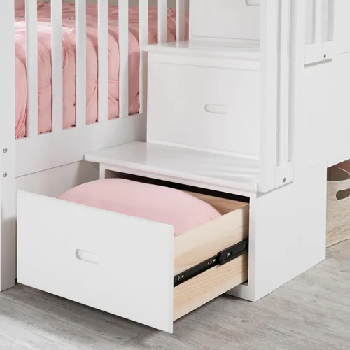 Miniatura 4 de Cama Atlantic Furniture tipo litera con escalera Columbia y cajones de cama en panel elevado, Madera, Blanco