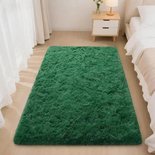 Miniatura 2 de Mugorn - Alfombras suaves y esponjosas de 2 x 3 pies para el hogar, alfombra pequeña con 4 mallas antideslizantes, color verde oscuro, 2 x 3 pies