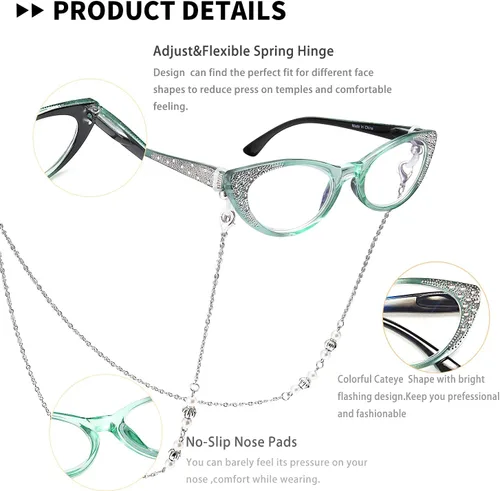 Miniatura 4 de EYEURL Gafas de lectura de ojo de gato para mujer, bloqueo de luz azul, paquete de 4 lectores de moda para mujer, anteojos antirreflejos