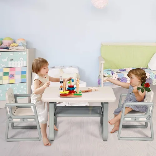 Miniatura 2 de Costzon Juego de mesa y silla para niños, mesa de actividades para niños y 2 sillas con estante de almacenamiento para artes infantiles