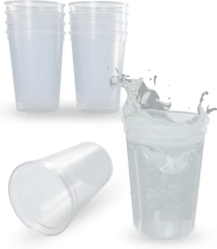 Miniatura 121 de PartyPrints Paquete de 100 vasos de plástico en blanco reutilizables de 10 a 12 onzas, vasos de estadio a granel, sin BPA, aptos para lavavajillas