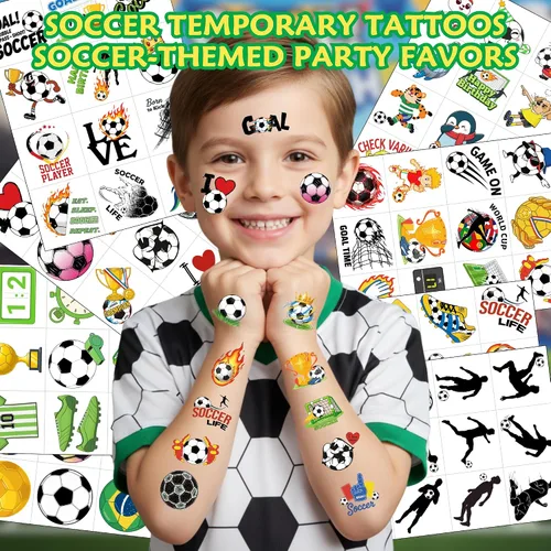 Miniatura 2 de 96 calcomanías de tatuajes temporales de fútbol, regalos de fiesta de cumpleaños con temática de fútbol deportivo, suministros de decoración
