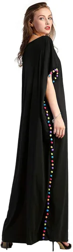 Miniatura 5 de Floerns Maxivestido caftán holgado con cuello redondo y ribete de pompón para mujer
