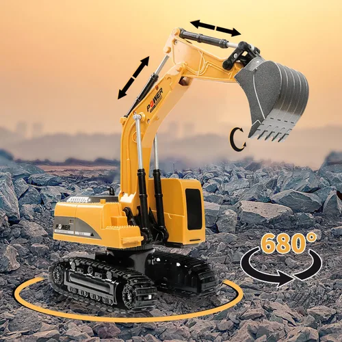 Miniatura 7 de ID Gerilla Excavadora de control remoto, juguete de construcción a control remoto, vehículos excavadores de pala de metal con luces, sonidos