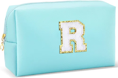 Miniatura 27 de URSKYTOUS Regalos para niñas, bolsa de maquillaje con inicial, bolsa de cosméticos personalizada con cremallera, bonita bolsa de aseo de viaje, Azul