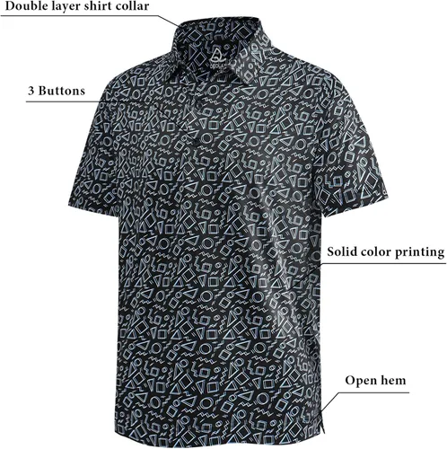 Miniatura 53 de DEOLAX Camisa de golf para hombre, con estampado de moda, atlética, de manga corta, clásica, casual, ajuste seco, suave, para hombres