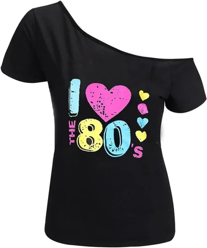 Miniatura 32 de MAGICMK - Camiseta casual para mujer, con estampado de labios y hombro descubierto, talla extragrande