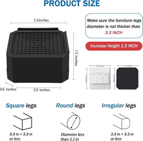 Miniatura 2 de ANNKUT Elevadores de cama y elevadores de muebles, bloques de elevación ajustables resistentes para sofás, escritorios y sillas, elevan 1.5