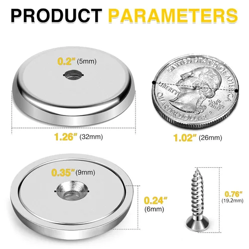 Miniatura 2 de Imanes de taza con agujero avellanado, imán con tornillo, imanes con base redonda con fuerza de sujeción industrial, 60 libras de fuerza