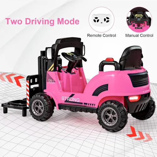Miniatura 4 de OLAKIDS Carretilla elevadora para montar, camión de construcción de vehículos eléctricos para niños de 12 V con control remoto, horquilla