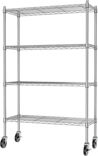 Auslar Estantes de almacenamiento de 4 estantes con ruedas resistentes de 4 niveles para carrito rodante, estantes de utilidad de alambre ajustable,